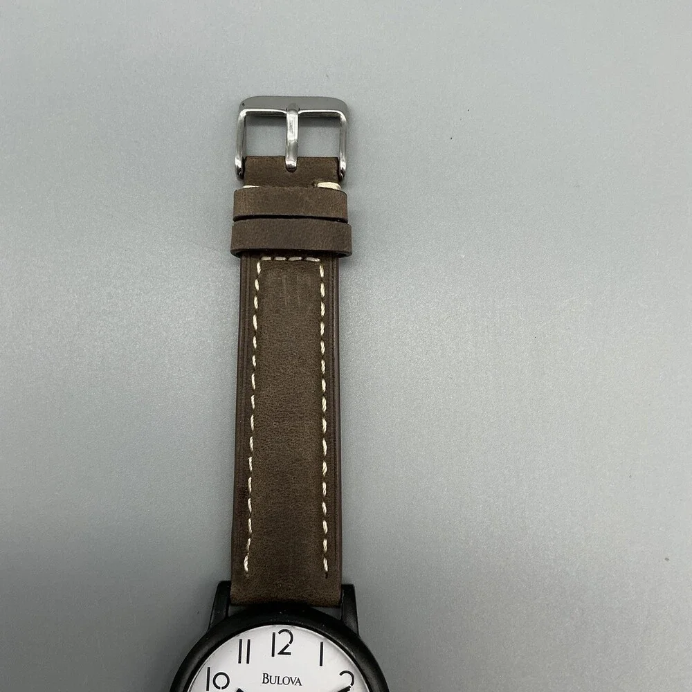 Bulova Frank Lloyd Mens Watch 35mm Black Case Leather Strap New Battery